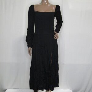 Reformation Women's Midi Dress Black Size 6 Sigmund Square Neck Long Sleeve